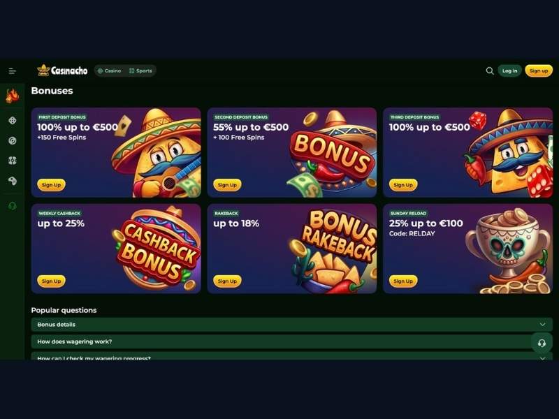 Bonus Casinacho Casino (Nacho Casino): come tornei, cashback e pacchetto benvenuto operano insieme per i giocatori italiani
