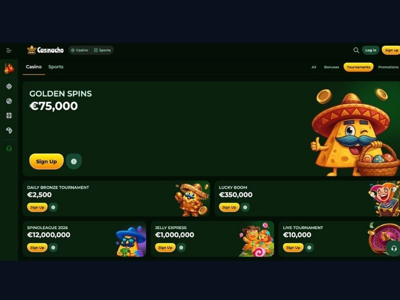 Casinacho Casino (Nacho Casino) mobile per l'Italia: Spinola Liga 2026, Daily Bronze e tornei su smartphone in tempo reale